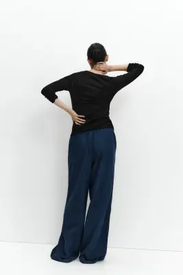 MAMA Pantalon paper bag à jambes larges - Bleu denim foncé — photo 3