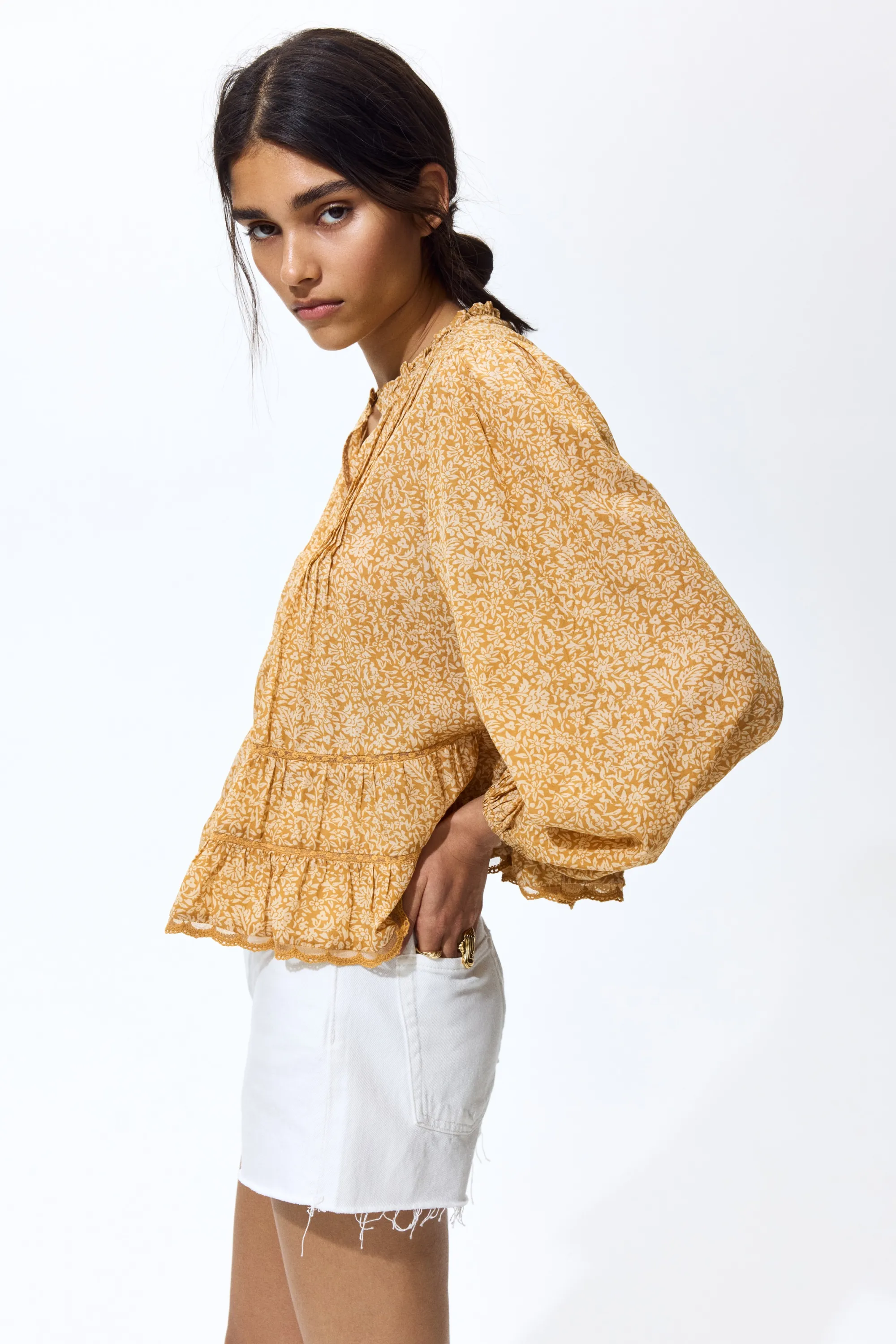 Blouse à plis nervure - Beige foncé/fleuri
