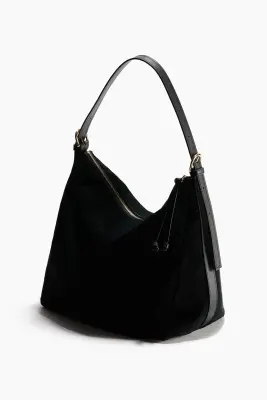 Sac porté épaule en cuir velours fendu - Noir — photo 2