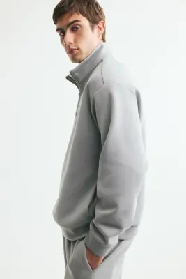 Sweat Relaxed Fit avec col zippé - Gris chiné — photo 3