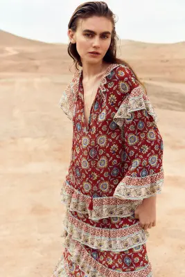Robe tunique volantée - Marron/fleuri — photo 2