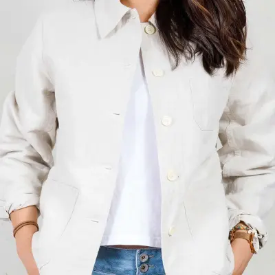Veste de travail en croisé coton bio 1G/4F - Ecru — photo 3