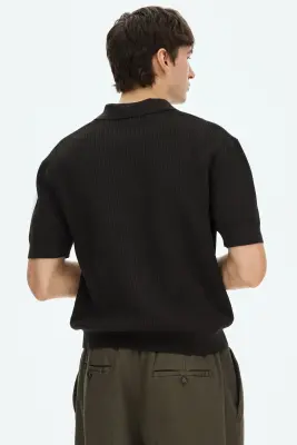 Polo Regular Fit en maille torsadée - Marron foncé — photo 3