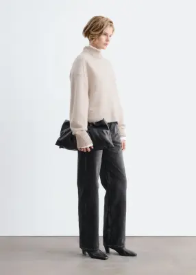Pull à col montant en laine et coton - Taupe clair — photo 3