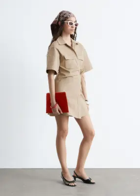 Robe courte portefeuille - Beige — photo 4