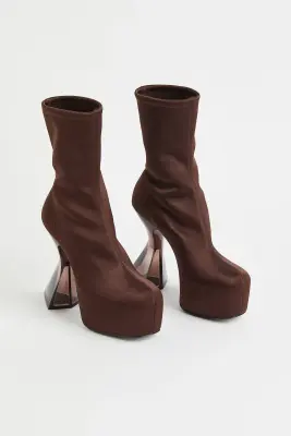Bottines à plateau en satin - Acajou — photo 4
