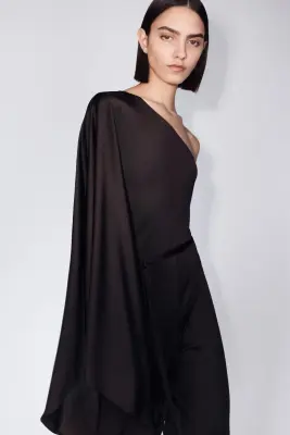 Tie-belt one-shoulder jumpsuit - Bordeaux — photo 2