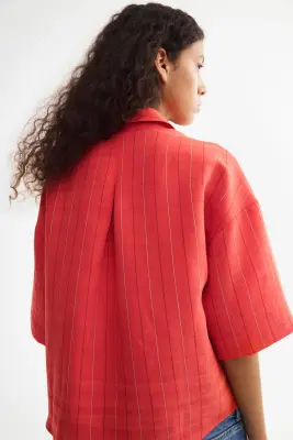 Chemise à manches courtes en lyocell mélangé - Rouge/rayé — photo 3