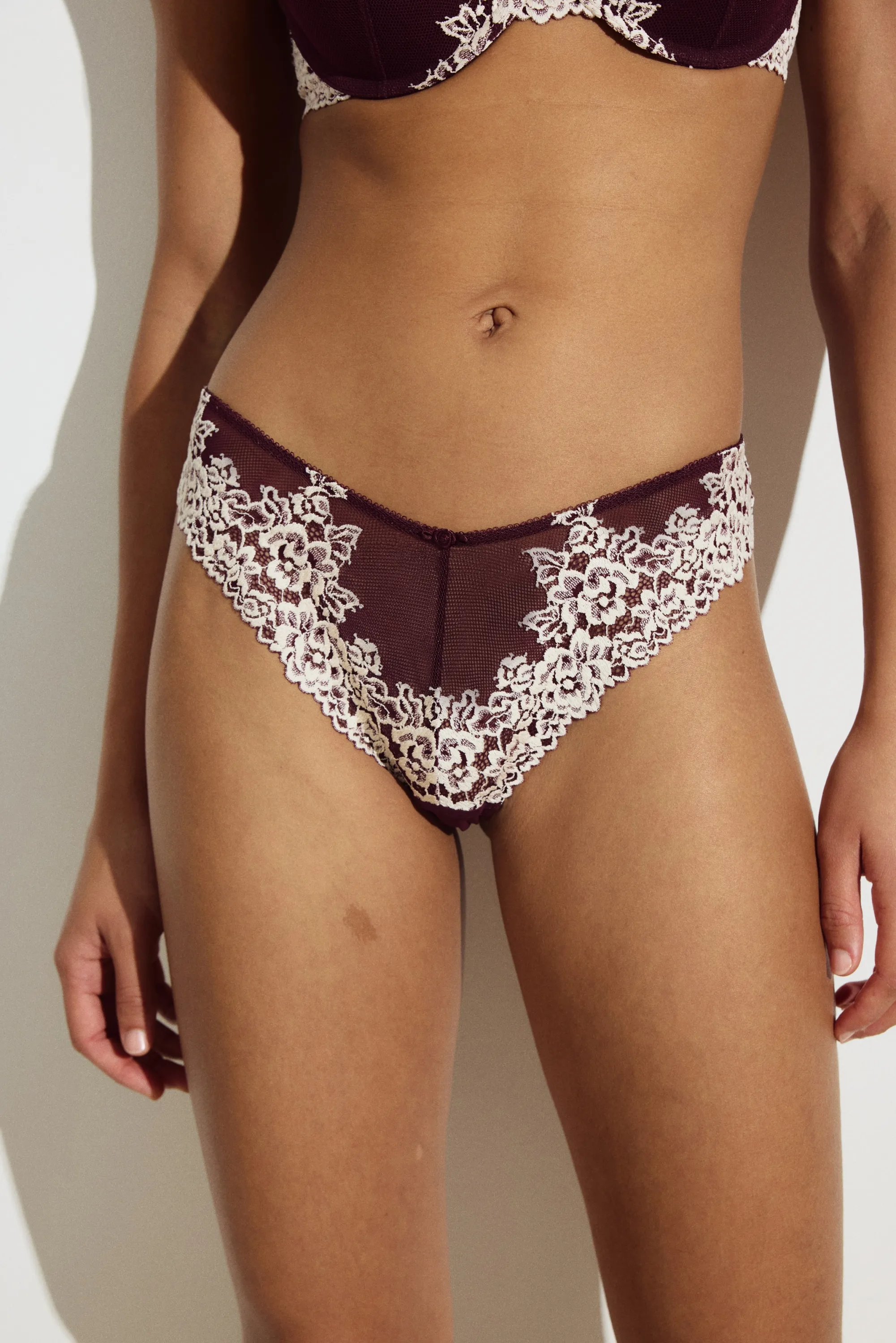 Lot de 2 culottes Brazilian en dentelle - Bordeaux/crème
