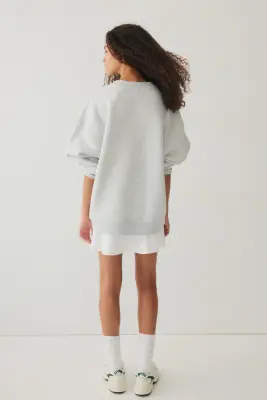 Sweat oversize avec encolure en V - Gris chiné/Tennis Equipe — photo 3