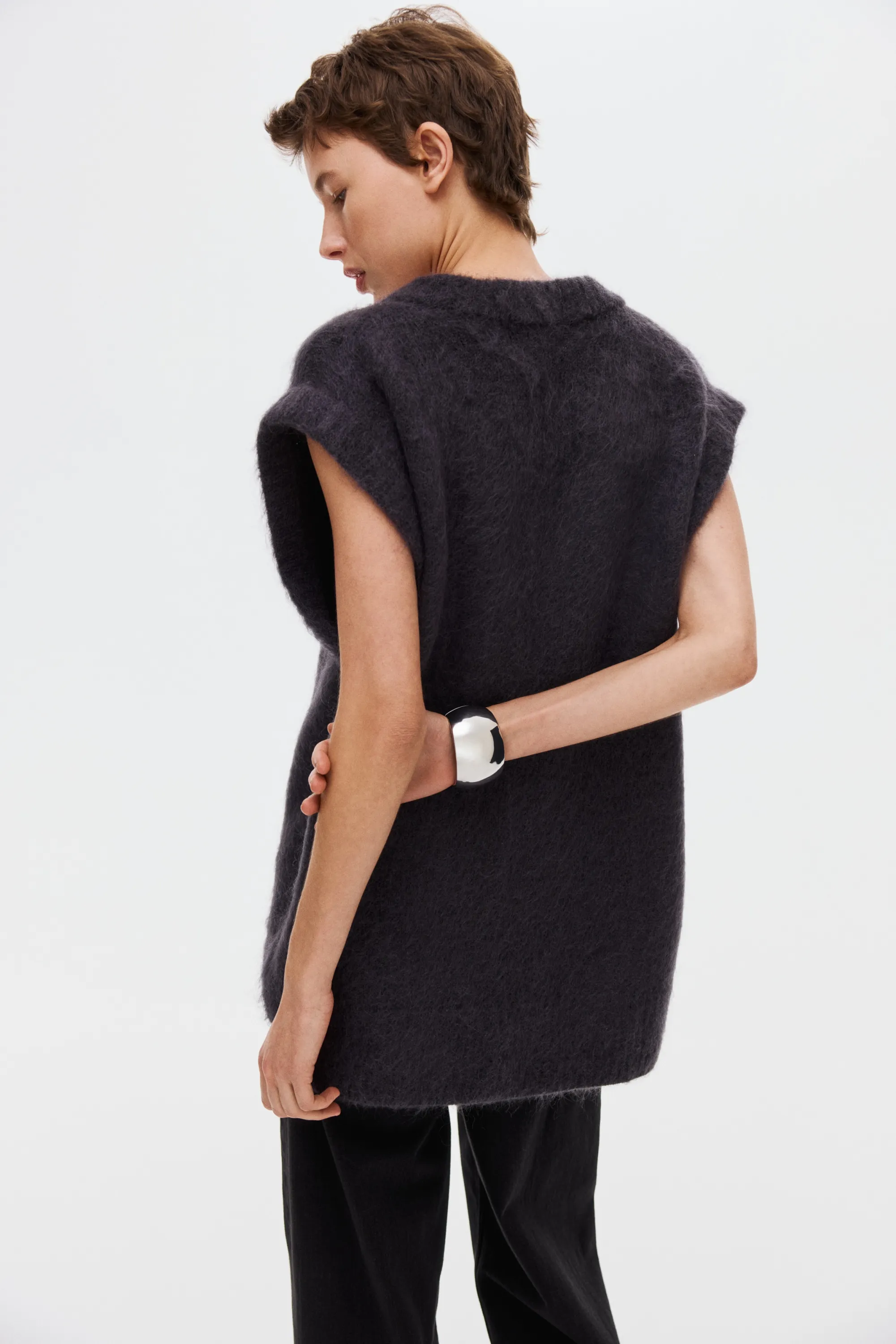 Pull sans manches en mohair mélangé - Gris foncé