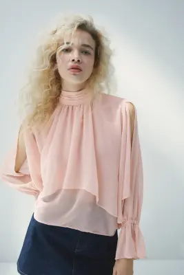 Blouse volantée avec détail façon cape - Rose clair — photo 1