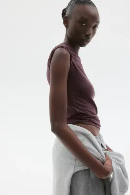 T-shirt ajusté en coton mélangé - Marron foncé — photo 2