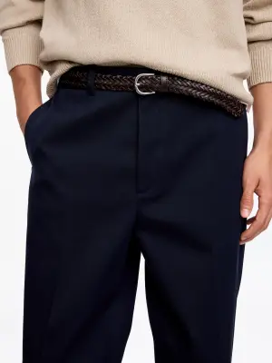 Pantalon large habillé en coton - Bleu foncé — photo 3