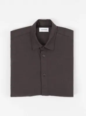 Shirt with Polo Tab in Chocolate Cotton Flannel — photo 2