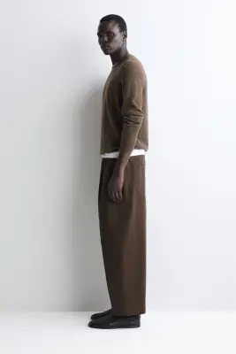PANTALON BARREL DÉCONTRACTÉ À PLIS - BRUN — photo 1