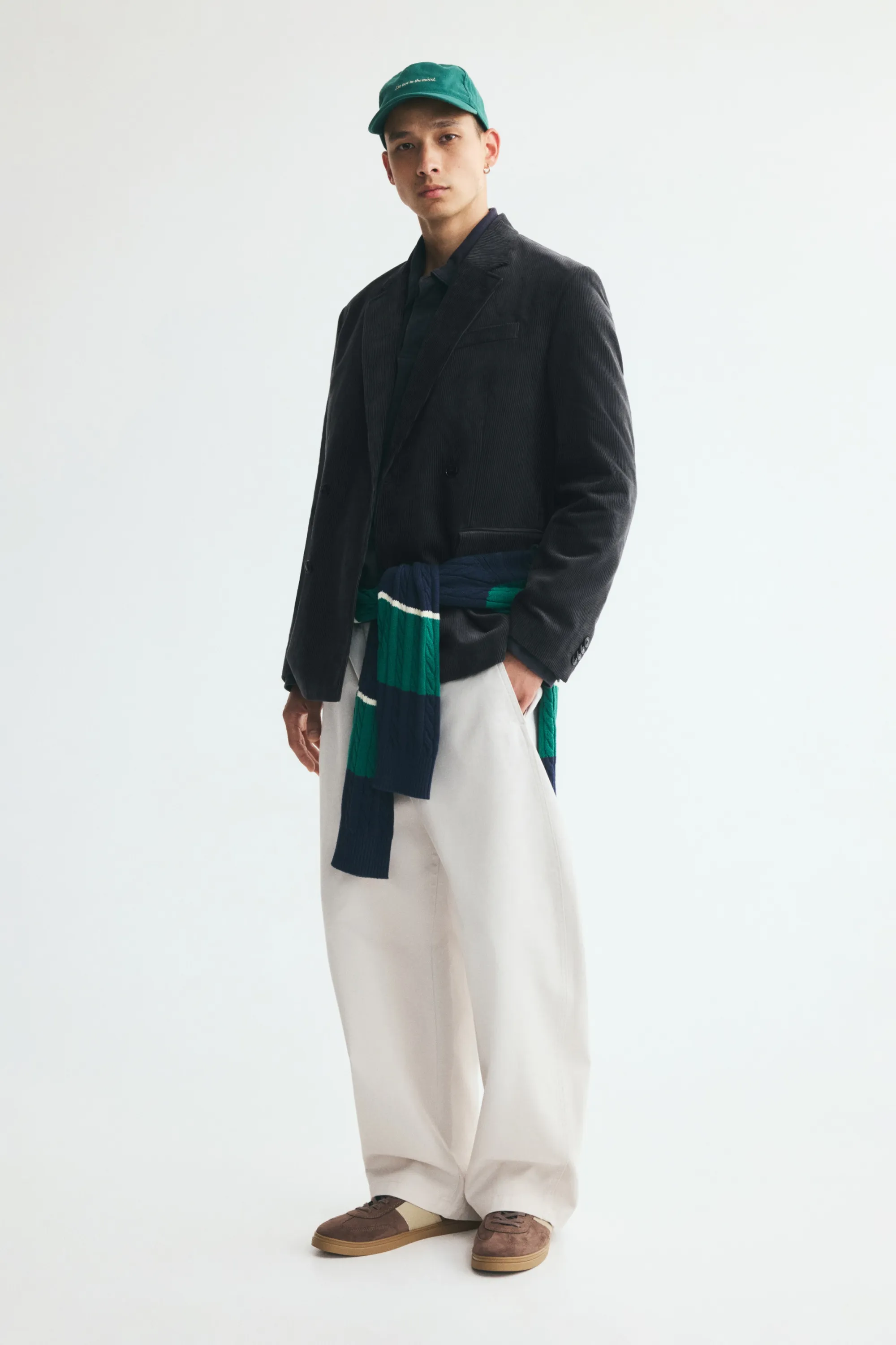 Veste croisée Relaxed Fit en velours côtelé - Gris foncé
