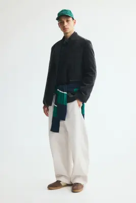 Veste croisée Relaxed Fit en velours côtelé - Gris foncé — photo 1