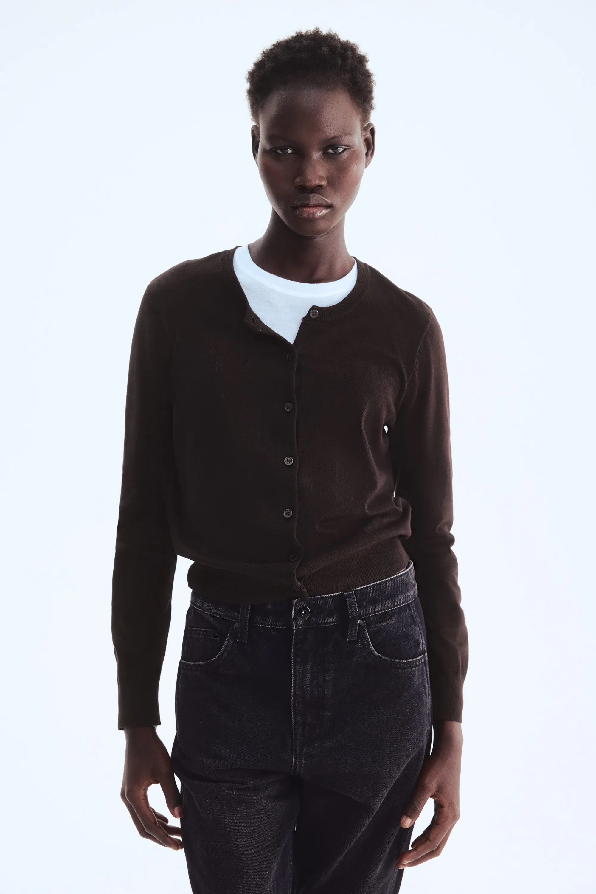 Gilet en maille fine - Marron foncé