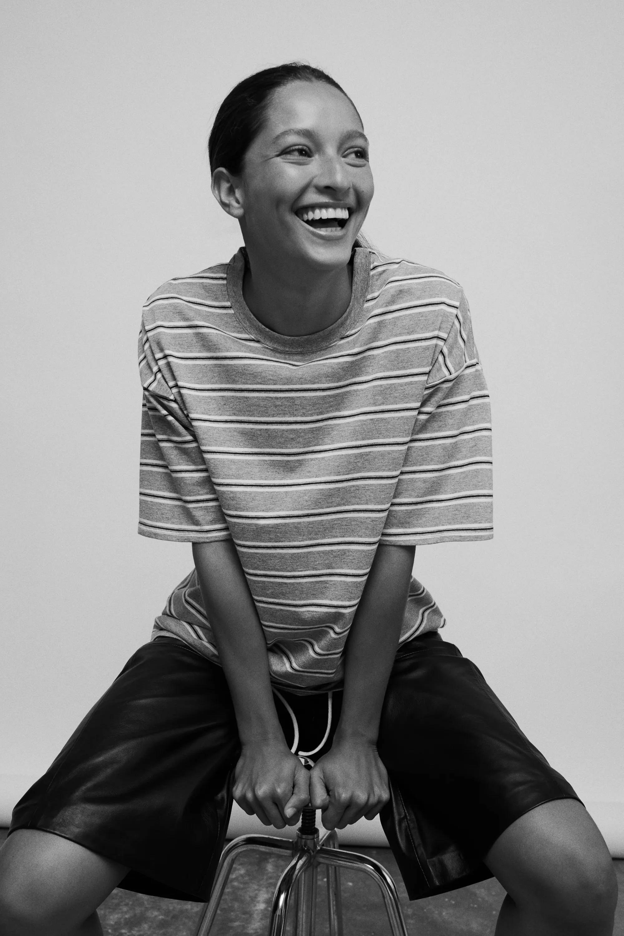 T-shirt oversize imprimé - Gris chiné/rayé