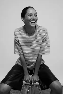 T-shirt oversize imprimé - Gris chiné/rayé — photo 1