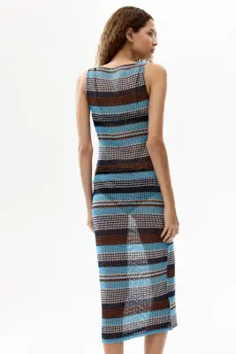 Robe scintillante en maille ajourée - Bleu/marron — photo 2