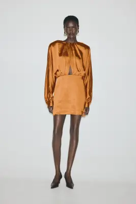 Robe en satin à effet drapé - Orange — photo 1