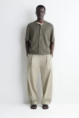 CARDIGAN À MANCHES COURTES EN MAILLE BOUCLÉE - KAKI CHINÉ — photo 1