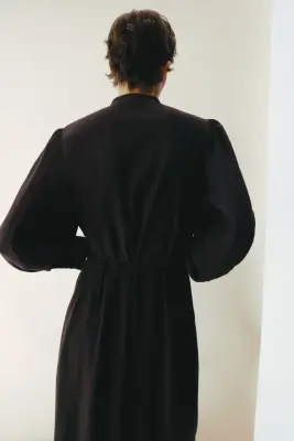 Robe en coton avec dentelle - Marron foncé — photo 3