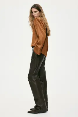 Pantalon en cuir - Marron foncé — photo 3