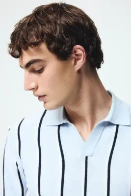 Polo Regular Fit en coton - Bleu clair/rayé — photo 1