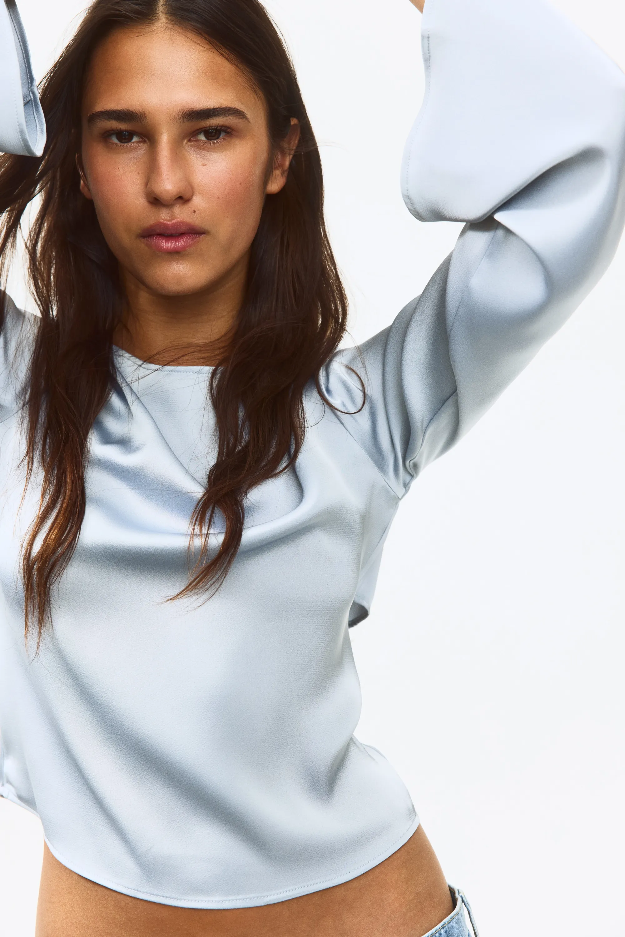 Blouse avec encolure bateau à nouer dans le dos - Bleu ancien clair
