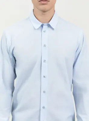 Shirt with Small Collar Stand in Sky Blue End-on-End — photo 3