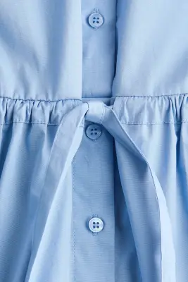 Robe chemise en popeline avec cordon de serrage - Bleu clair — photo 4