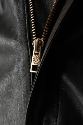 Jupe midi en cuir - Noir/marron — photo 2