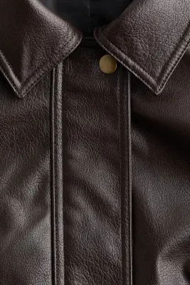 Veste de style motard en tissu enduit - Marron foncé — photo 4