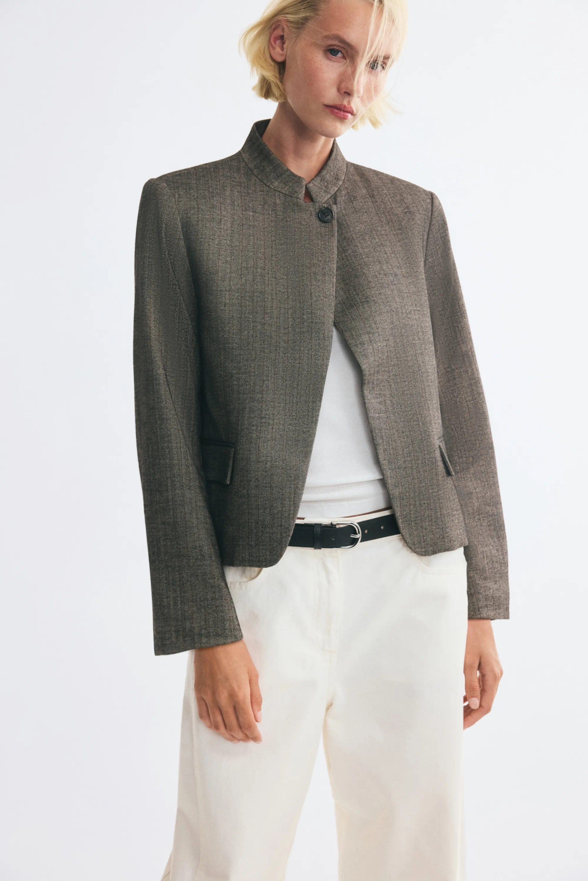 Blazer à fermeture droite - Gris/motif chevrons