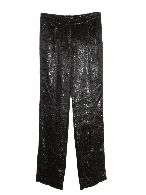 Pantalon droit en velours moiré noir lamé argent bouton bijoux Fall 2004 Prix boutique 4000€ Taille 34