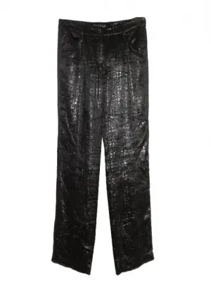 Pantalon droit en velours moiré noir lamé argent bouton bijoux Fall 2004 Prix boutique 4000€ Taille 34 — photo 1