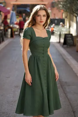 Estelle Button Down Dress - Green — photo 3