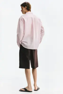 Chemise Relaxed Fit en lin mélangé - Rose clair — photo 3