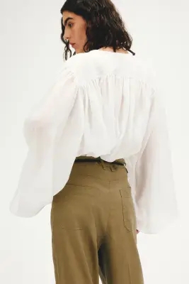 Pantalon bootcut en lin mélangé - Vert kaki — photo 4