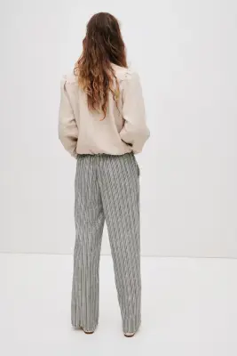 Pantalon en lin mélangé avec cordon de serrage - Noir/rayé — photo 3