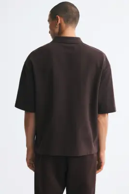 Polo Oversized Fit en coton - Marron foncé — photo 3