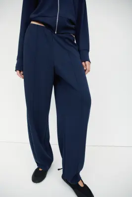 Pantalon barrel en viscose mélangée - Bleu marine — photo 1