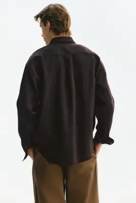 Chemise Relaxed Fit en lin - Marron foncé — photo 4