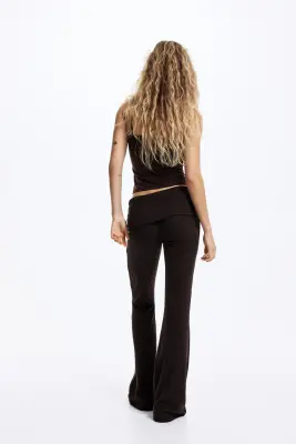 Legging en maille côtelée avec ceinture repliée - Marron foncé — photo 3