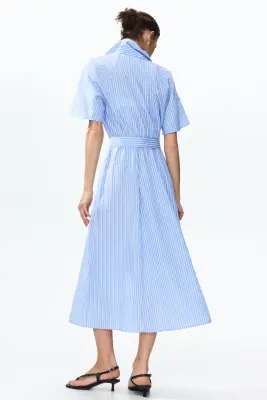 Robe chemise avec ceinture à nouer - Bleu/rayé — photo 2