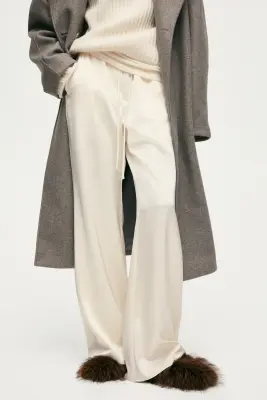 Pantalon évasé en satin - Crème — photo 2