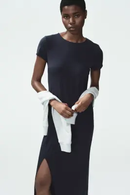 Robe T-shirt midi - Bleu marine — photo 2
